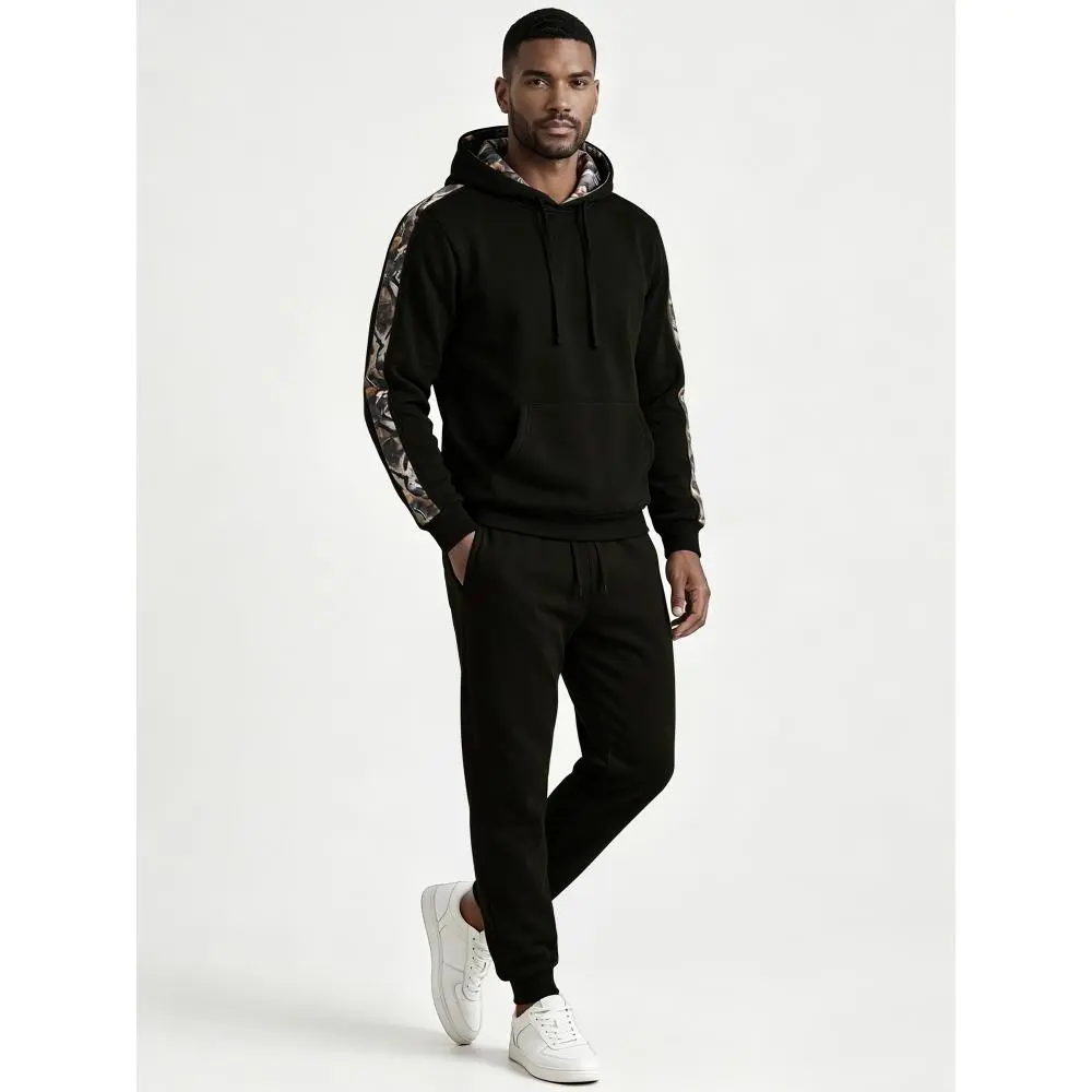 JMIERR Men's Fleece Hoodie Joggers Set 2 Piece Camo Sweatsuit | 50% Cotton, Fleece Warm, Hoodie And Sweatpants Set, Camo Trim, Fall Winter Casual Loungewear, Kangaroo Pocket
