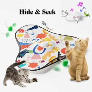 Interactive Cat Feather Toys, Hide and Seek Concealed Moving Feather Wand, Rechargeable Touch Activated Indoor Kitten Exercise Kicker, Mouse Squeaky, Summervibes, Petlovers