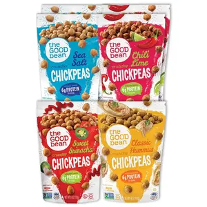 Good Bean Crunchy Chickpeas  Variety  (6) 6 oz  Sea Salt, Chili Lime, Sweet Sriracha, and Classic Hummus Roasted Chickpea Beans  Vegan Snack  Good Source Plant Protein and Fiber