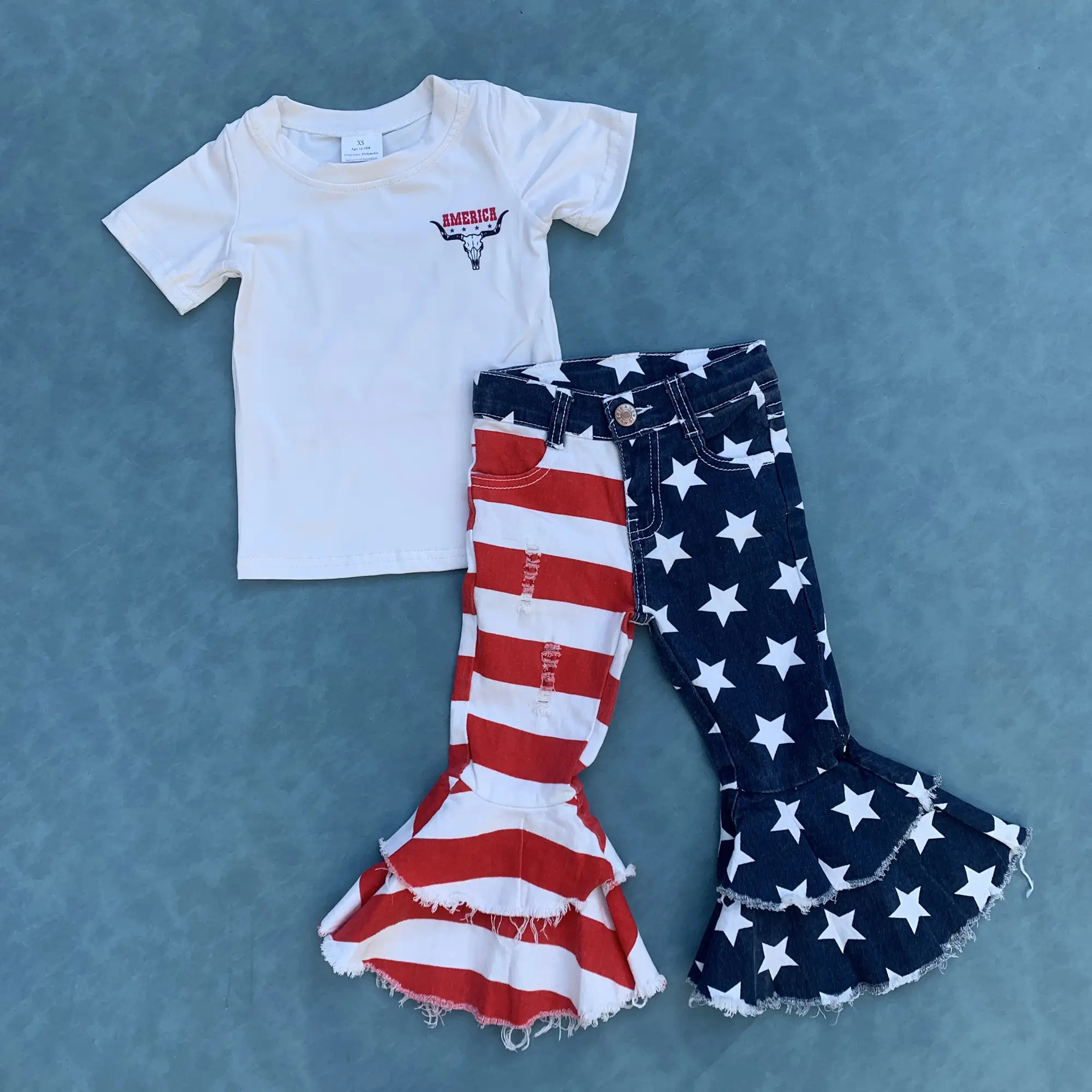 America kids girls July 4th matching clothing set