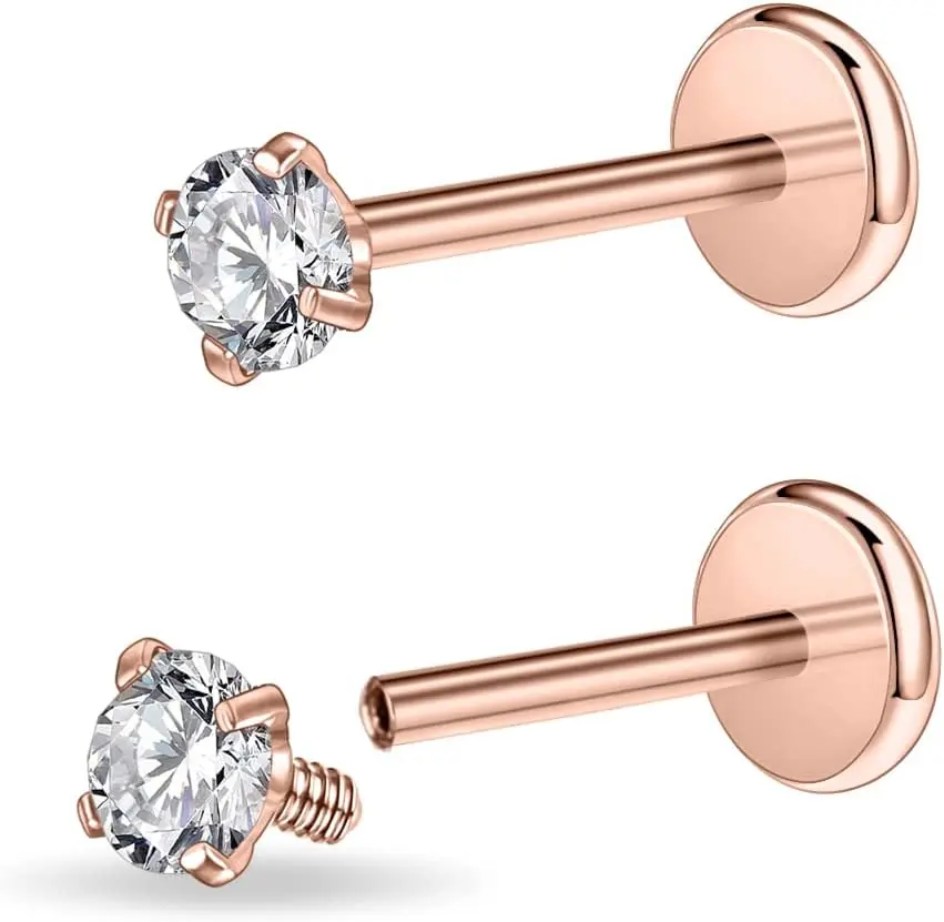 rose gold, 18g, 6mm bar, 4mm gem