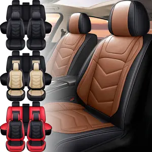 5 Seats Seat Covers Full Set, Fits For Toyota Tacoma Pickup Truck 2/4-Door, Waterproof PU Leather Car Cushions (Front and Rear Seat, Black Red)