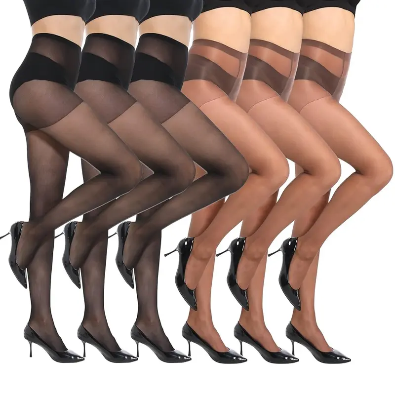 MANZI 6 Pairs Women's 20D Sheer Silky Pantyhose Run Resistant Nylon Tights High Waist Stockings with Control Top TikTokShopBlackFriday