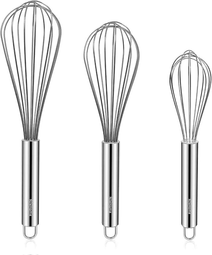 Stainless Steel Whisk Set 8" 10" 12" Kitchen Whisk Balloon Whisk Kitchen Wisk Wire Whisks for Cooking, Whisking, Blending, Beating, Stirring-3 Pack…