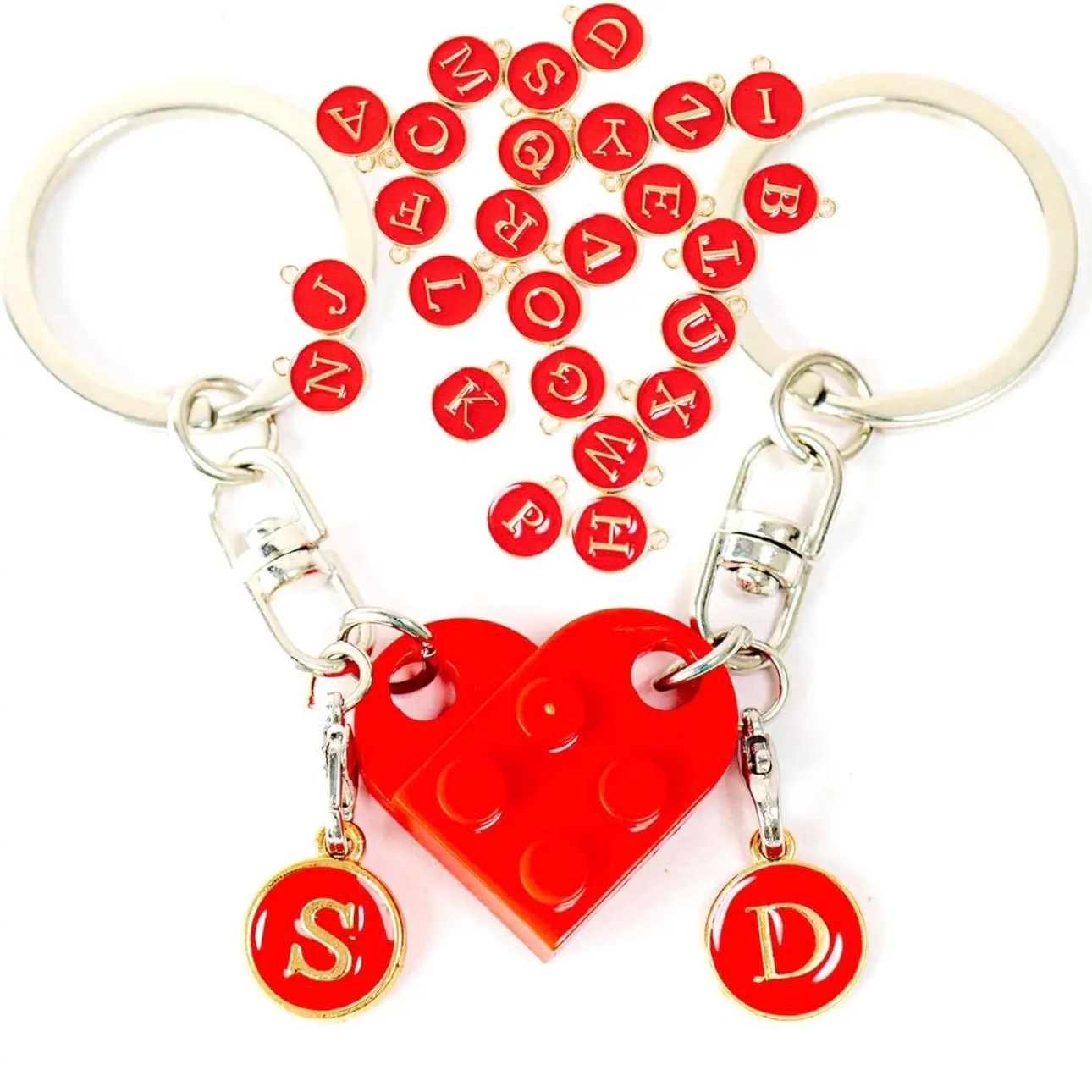 Personalized Brick Matching Couple Heart Keychain Boyfriend Girlfriend Valentines Christmas Him Couple Gifts Full A-Z