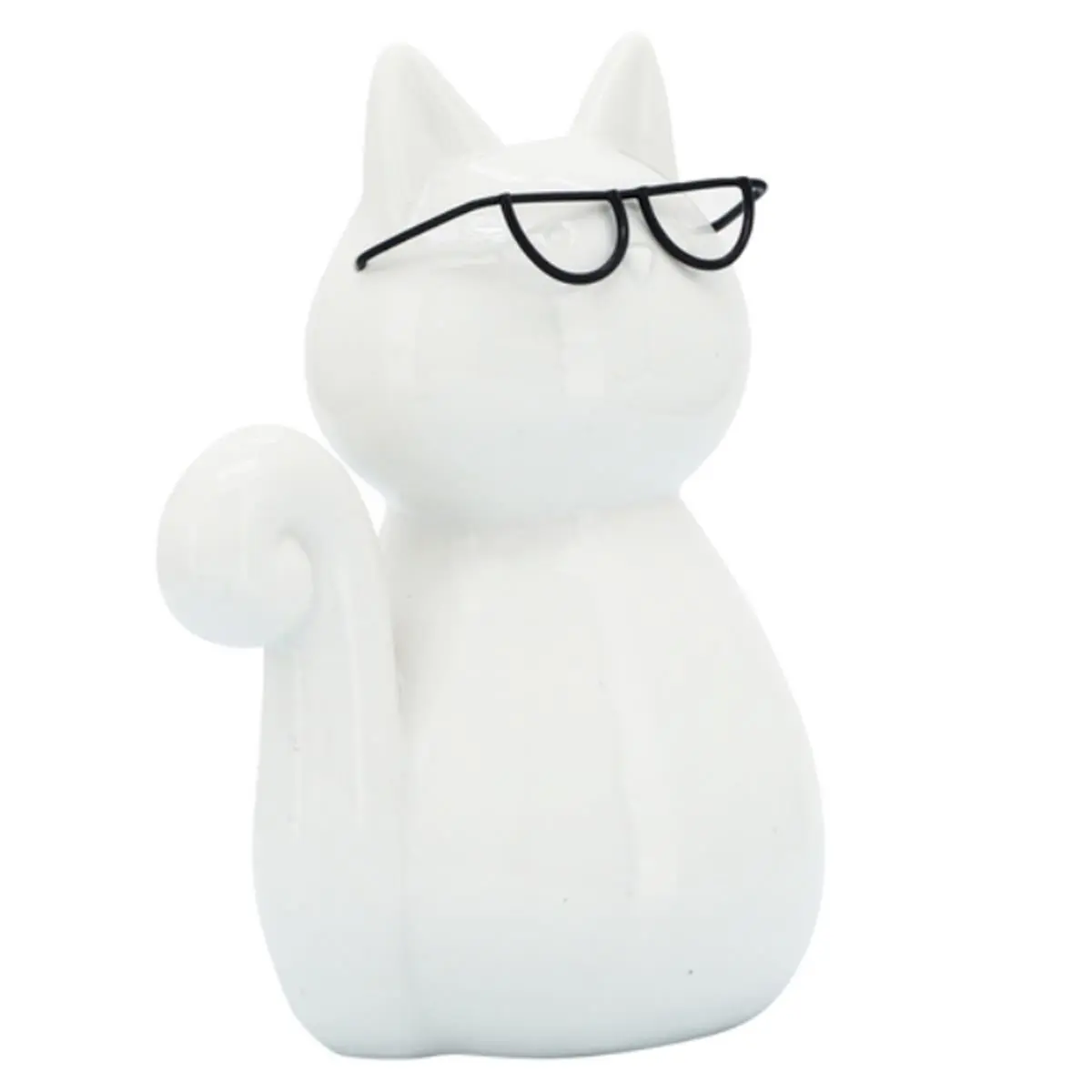 Sagebrook Home 212 MAIN 1-piece 8 in Porcelain Collectible Cat Figurine - 5 lbs, White Glasses-Detailed Home Accent, 6" x 4" x 8" Animal Decorations Figurines, Room Decor Statue
