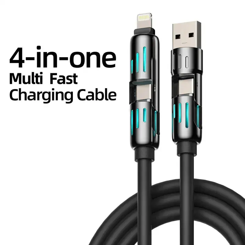 4-in-1 Multi-Port Fast Charging Charger with Super Liquid Silicone Charging Cable, USB-A/Type-C/Lightning Connectors for iPhone 17, Samsung Devices, Laptops - iPhone Charger, High-Power Multi-Device Charging, Charging Cable Chargers
