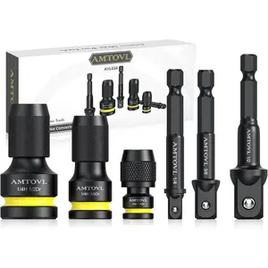 AMTOVL Impact to 1/4 Hex Converter - 1/2 3/8 1/4-INCH Drive Female to 1/4-Inch Hex Adapter with 3PCS Socket Adapter Set for Ratchet Wrench Drivers, Impact Bit Holders, Quick-Change Chuck