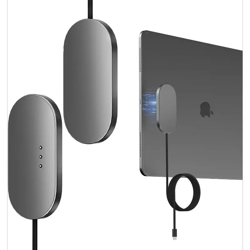 Magnetic Wireless Charger Dock with Port, Aluminum Alloy Smart Connector, USB-C Cable, MagSafe Snap for iPad Pro 11in/12.9in, Smartphone, Cellphone, Device, Wireless Charging