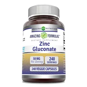 Amazing Formulas Zinc Gluconate 50 Mg | 240 Veggie Capsules | Non-GMO | Gluten-Free | Made in USA