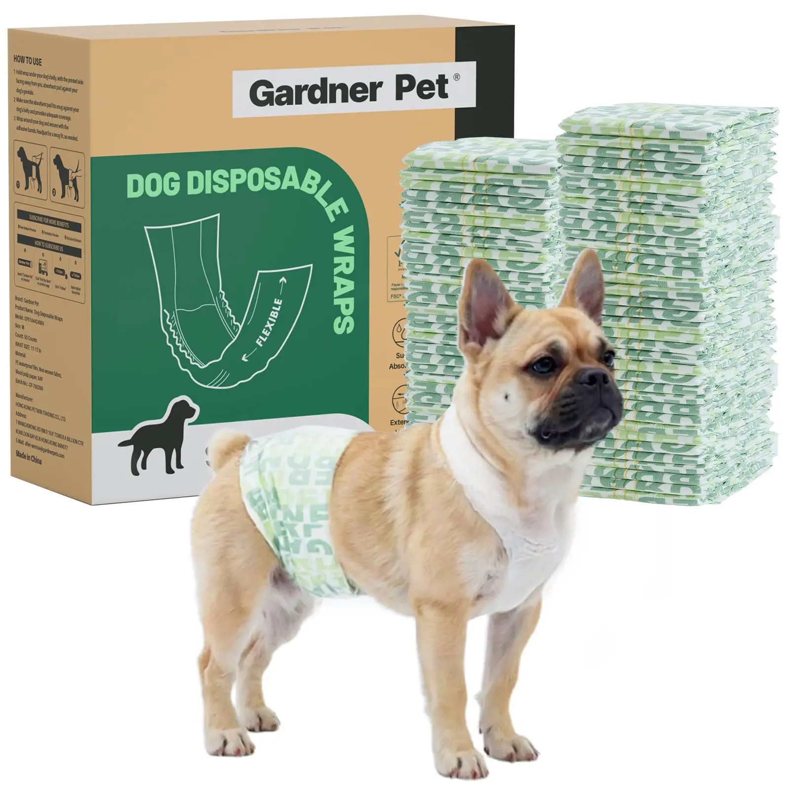 Gardner Pet Disposable Male Dog Diapers, Absorbent Multi-Size Dog Wraps with Flexible Fit for Single Use