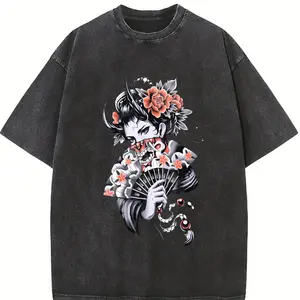 230G Laundered T-Shirt | Retro Batik Fashion with Anti-Dye, Featuring a Geometric Design | Classic Style, Appropriate for Any Season