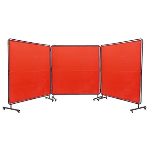 VEVOR Welding Screen with Frame, TikTokShopBlackFriday, 6' x 6' 3 Panel Welding Curtain Screens, Flame-Resistant Vinyl Welding Protection Screen on 12 Swivel Wheels (6 Lockable), Moveable & Professional for Workshop, Red