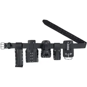 Scaffolding Belt - 5 Piece Black Tool Belt, 2" Wide, Fits Waist Sizes from 32" to 46", Includes 1 Holder, 1 Tape Measure Holder, and 3 Tool Holders for Full Tool Set