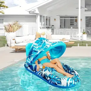 Inflatable Swimming Pool Float with Cup Holder, 1 Count Large Floating Row with Backrest & Footrest, Durable Inflatable Lounger for Lake Beach Party