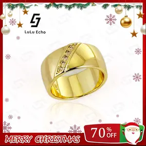 LuLuEcho 14K Gold Plated Men's Ring - Modern Geometric Style, Suitable for Casual and Formal Occasions, Durable Stainless Steel Material for Weddings, Offices, Party Accessories. Luxurious Men's Accessories, High-Quality Textured Surface Treatment,