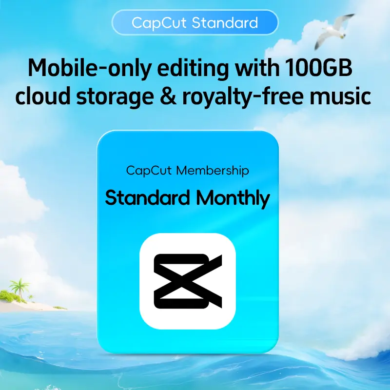 CapCut Official Standard Monthly Membership Redeem Code - 100GB Cloud Storage, Royalty-Free Music for iOS/Android