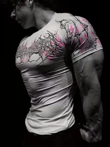 Men's Fitness Round Neck Short Sleeve T-Shirt, Slim Fit Running Training Quick Dry Elastic Cycling Shirt, Gym Workout Top