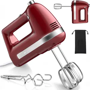 Electric Hand Mixer,  300W Hand Mixer Electric Handheld with 304 Beaters, Dough Hook, Hand Held Mixer with Turbo for Baking Cakes, Eggs, Cream (Red)