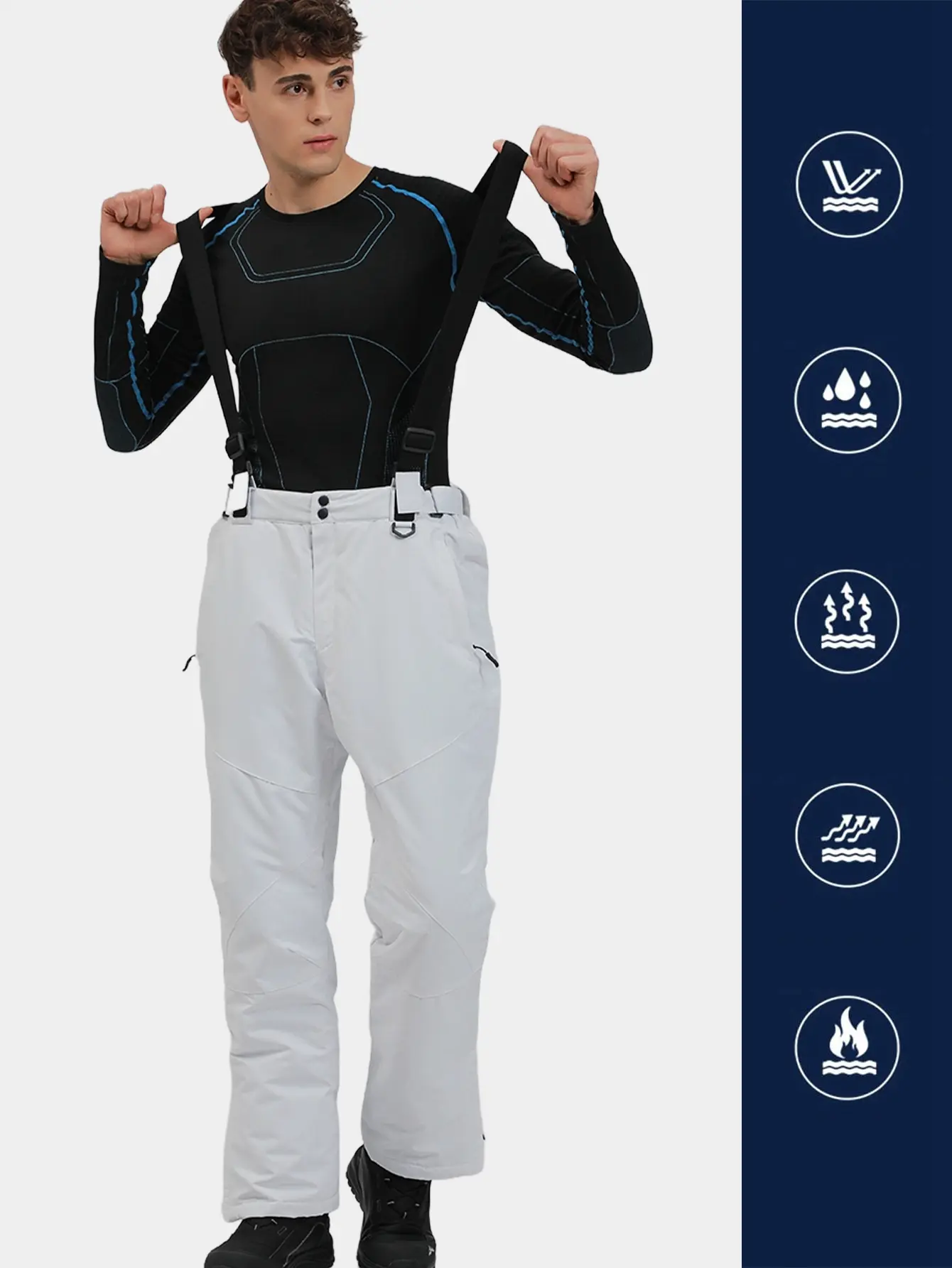 YEEFINE Men's Waterproof Snow Ski Pants Insulated Warm Winter Outdoor Snowboard Bibs with Suspenders