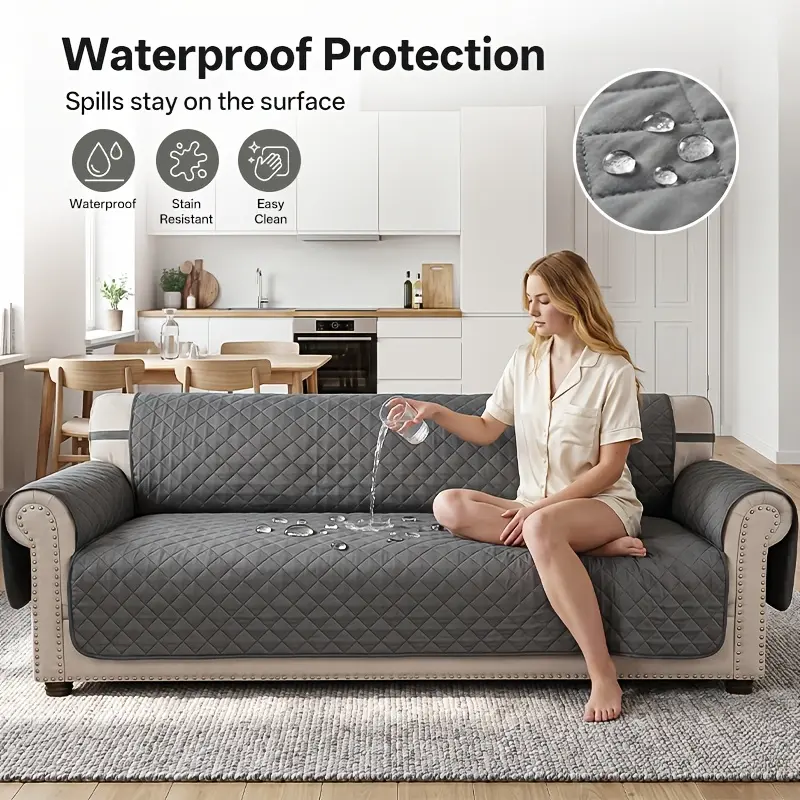 Jeffans 100% Waterproof Loveseat & 3-Seater Sofa Cover, Non-Slip Pet Protector with Storage Pockets & Elastic Straps, Dog & Cat Friendly Machine Washable Slipcover, 46/66/78 Inches
