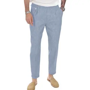 PASLTER Mens Linen Pants Casual Elastic Waist Trousers Summer Beach Lightweight Pants Menswear Beige