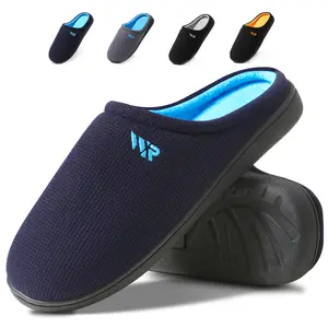 Men's Two-Tone Memory Foam House Slippers Indoor Outdoor Durable Rubber Sole、house shoes、slippers for men、mens slippers、gifts for seniors-Navy Blue Boy Footwear