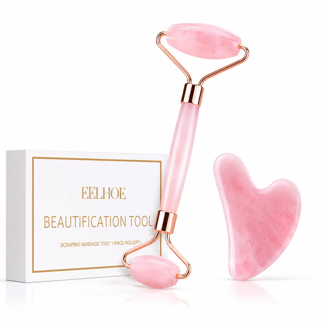 Jade Roller and Gua Sha Facial Set Tools Ice Roller Ice Jawline Sculpting Puffiness and Lymphatic Drainage Real Quartz Skincare Face and Eye Stone GuaSha Tool, Beauty Tools, Home Beauty Tool