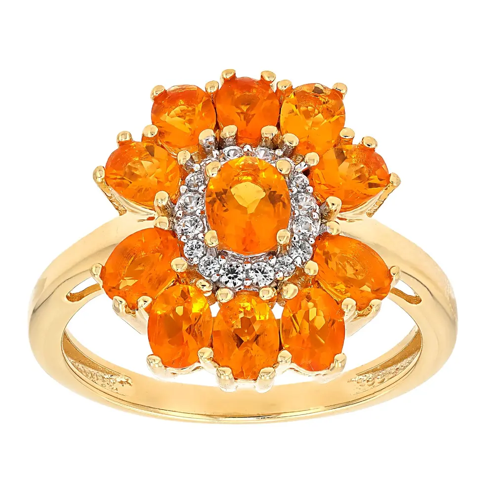 JTV Fire Opal With White Zircon 18k Yellow Gold Over Sterling Silver Ring 1.25ctw