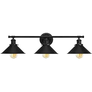 Bathroom Vanity Light Fixtures,Farmhouse Wall Sconce Industrial Kitchen Wall Lighting with Matte Black Cone Metal Shade (3 Light