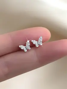 Rhinestone Decorated Butterfly Design Stud Earrings, Fashion Jewelry for Party, Daily Clothing Decor, Trendy All-match & Exquisite Jewelry for Birthday Gift, Studs Earrings, Trendy Fashionable Accessories