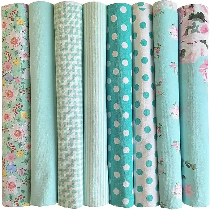 8pcs 18 x 22inches (46x56cm) Cotton Fabric Green Pattern Pre-Cut Quilt Squares Fat Quarters Fabric Bundles for Sewing and Quilting