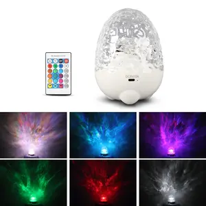 Water Wave Projection Lamp Rotatable Night Light, Creative Bedroom Bedside Atmosphere Light, Charging Remote Control Seven Color Changing Dreamy Dinosaur Egg Lamp