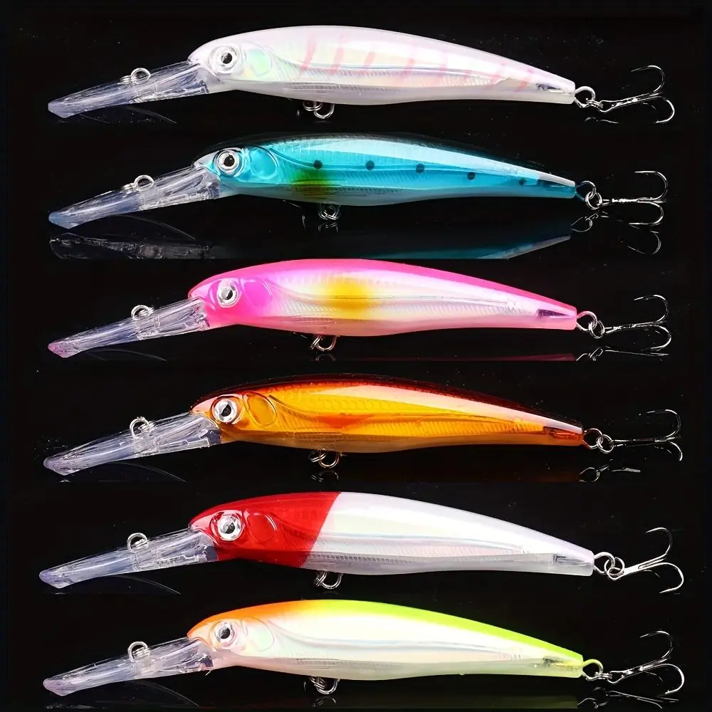 6pcs Trolling Bait Fishing Lures Big Minnow Hooks Crankbait Bass Saltwater Tackle Swimbait