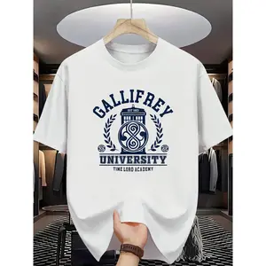 Gelfree University Time's Son Academy T-Shirt - Inspired by Doctor Who, Sci-Fi Fan T-Shirt with Gold Badge, Casual Crew Neck, Perfect for Cosplay and Summer Wear