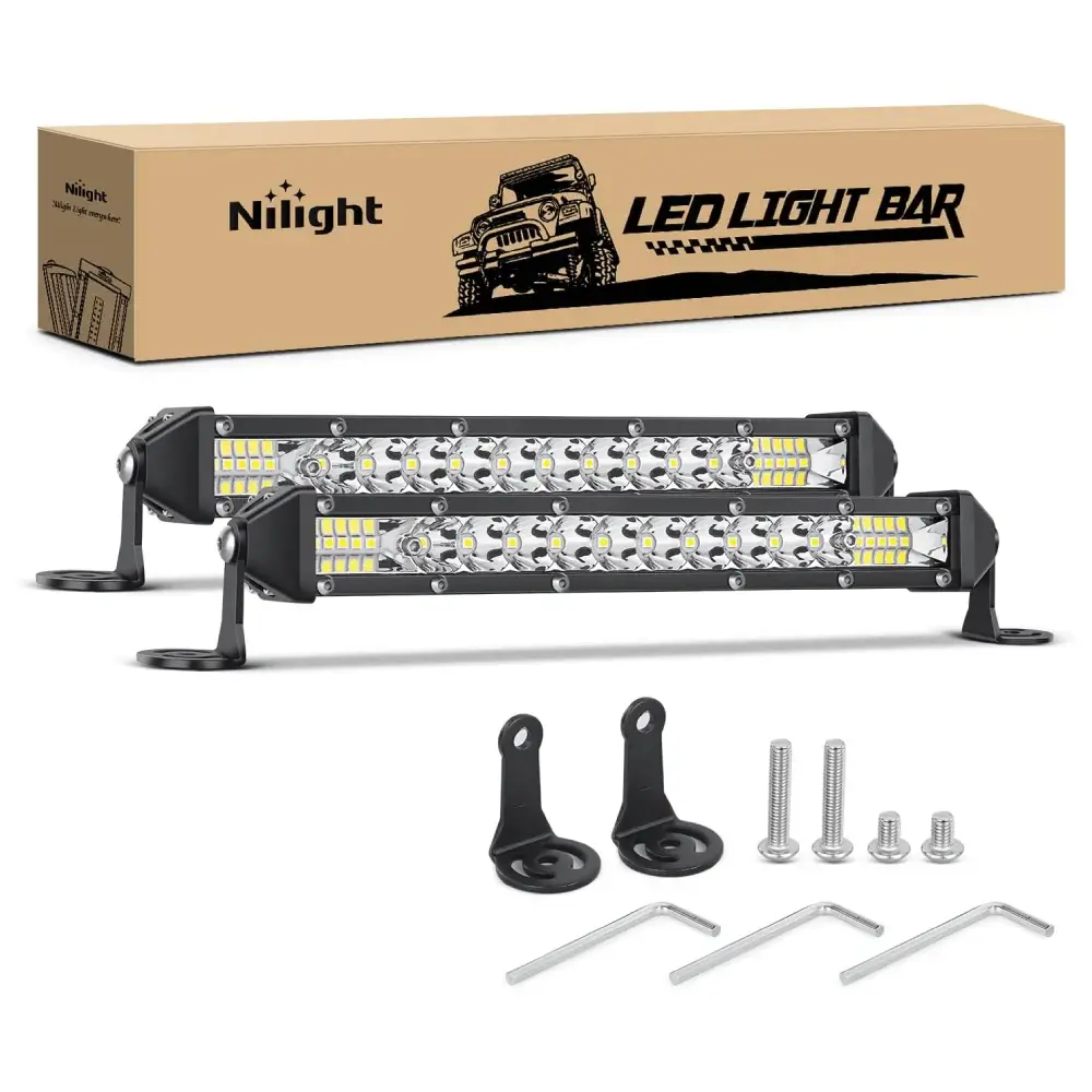 Nilight 11-Inch 78W Power Aluminum Alloy Spot/Flood Combo Beam Light Bar - Offroad Car Lighting, Light Bars for Trucks, 2pcs Adjustable Mounting Brackets, 50000-Hour Durable Unit, Dirt Bike, Mower