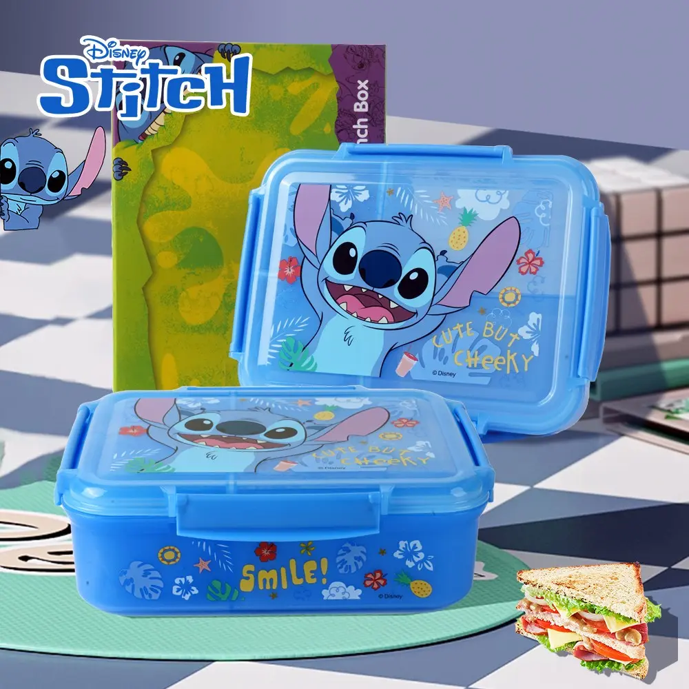 Disney Officially Licensed Stitch Square Durable Reusable Lunch Box, Lunchbox, Bento Box, Food Storage Freshness Box, Multi-Storage Travel Picnic Accessory, Large Capacity, Food Storage Containers