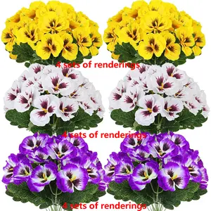 12 Bundles Artificial Pansy Flowers for Outdoor Fake Small Wild Flower Faux Pansies for Home Wedding Kitchen Garden Table Centerpieces Indoor Outdoor Decor Artificial Flower Decoration (12, White/Purple/Yellow)