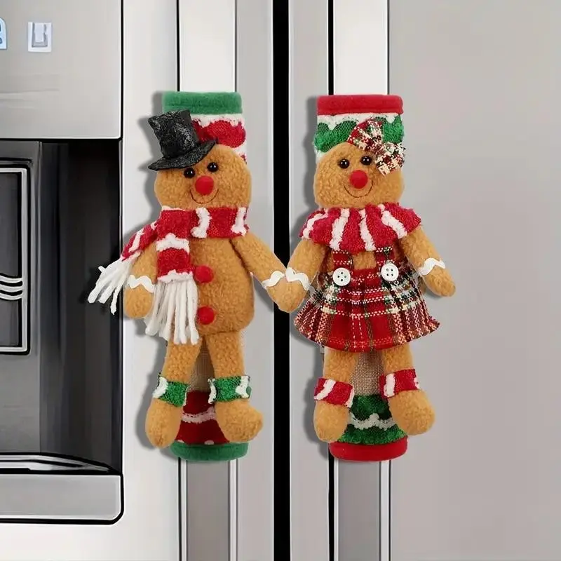 2 Pcs Christmas Gingerbread Man and Woman Refrigerator Handle Covers, Classic Polyester Holiday Kitchen Decor, Festive Decoration, Christmas Decorations, Home and Kitchen Appliances