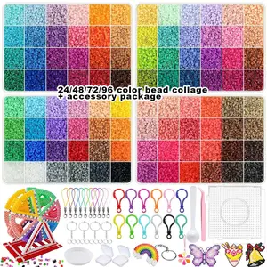 24/48/72/96 Color Fuse Beads Set, Beaded Set, 2.6mm Multi-Color Fuse Beads Filling Bag, Kids DIY Craft Kit, DIY Beading Accessories, Includes Lanyard, Keychain, Storage Box, Tweezers, Bead Mix, Bead Assortment, DIY Kits