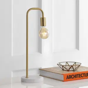 JONATHAN Y Axel Minimalist Glam Gold Pipe Metal/Marble LED Table Lamp , for bedroom, living room, foyer, hallways, dining room, dorms
