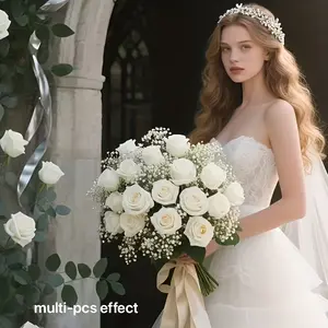 Realistic white baby's breath and white rose artificial bouquet, Artificial flowers, suitable for wedding decorations, Valentine's Day, Mother's Day centerpiece decorations, graduation season, Thanksgiving