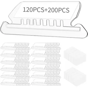 Hanging File Folder Tabs, 120 Pcs File Folder Tabs with 200 Pcs Inserts, for Hanging Folders, Plastic Hanging Folder Tabs, Clear Hanging File Tabs for File Folders