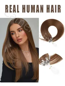 50Pcs 30G Micro Loop Human Hair Extensions Beaded Accents for Women Microlink Hair Extensions, Microlinks Hair Extensions, real Human Hair Straight Micro Links Hair Extensions Add Volume and Length brown blonde for Halloween Christmas party