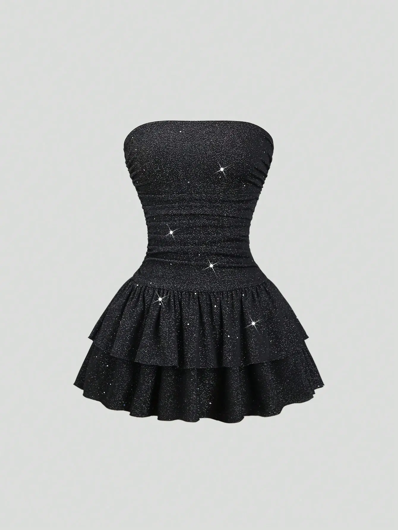 AESS x MISSGUIDED Mini Dress Summer Shiny Fabric Elegant Cake Ruffle Strapless Waisted Slim Party Going Out Date Night Cocktail Dress Y2K