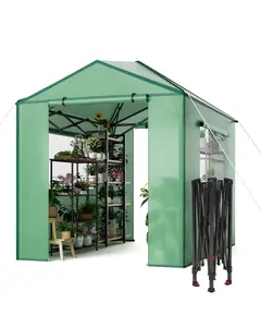 8x12 FT Portable Greenhouse with Zipper Door & Mesh Window, Double-Layer Heavy-Duty Garden Grow Tent for Outdoors, Easy Setup Winter Plant Protection Shelter, Green