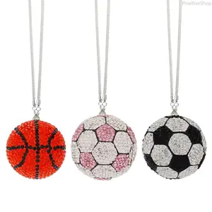 Sparkling Sports Ball Crystal Charm Set - Football, Basketball Car Rearview Mirror Pendants, Trendy Bag Accessory for Outdoor Vehicle Decor