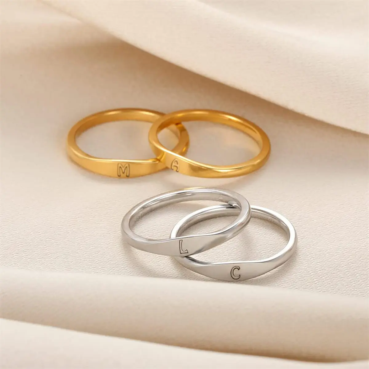 Women's Small Personalized Alphabet Rings - Fashion Non-Tarnish Stainless Steel Gold Plated Stackable Rings, Wedding Gifts, Gold Plated Ring, Personalized Alphabet Ring
