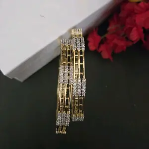 Gold AD Kadas Bangles for Women - Elegant Design with Sparkling Details