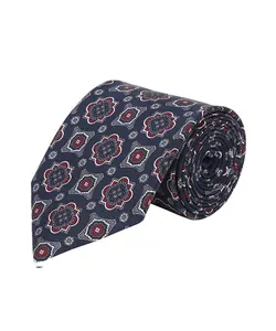 Denim Blue Patterned 100% Silk Tie - Made in Italy, Hand-Finished & Tipped, Small Batch, Premium Accessory for Men, 8cm Wide, 150cm Long